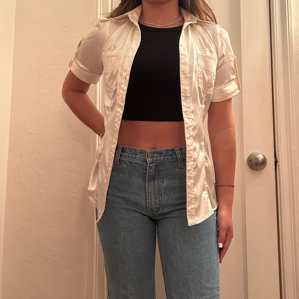 zara satin button down top